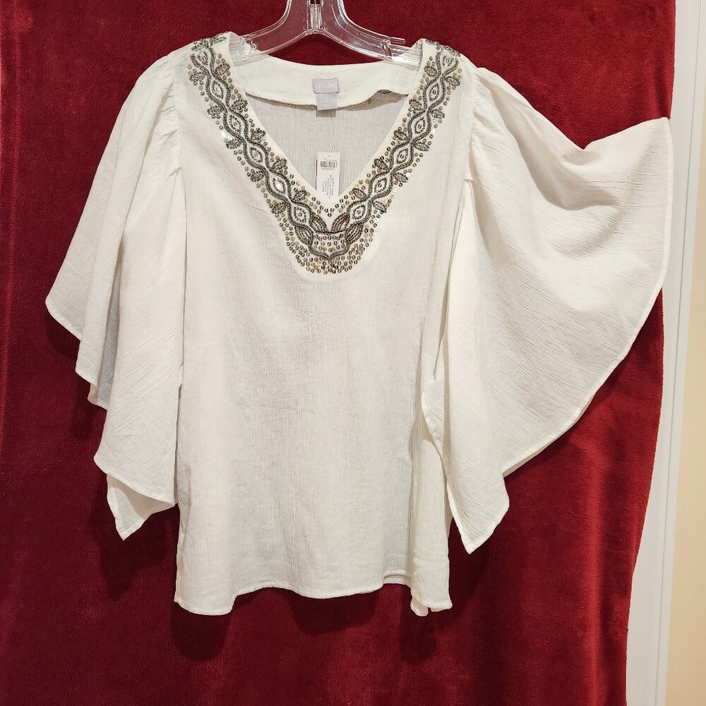 Chico's embellished off white top size 3 (xl) NWT-Pretty!